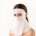 Premium white mulberry silk sun protection face mask with full neck coverage shield - White (90130-1)