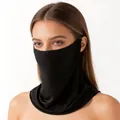 Black silk neck gaiter and sun protection face mask shown on a model against white background - One Size / Black