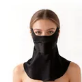 Black mulberry silk sun protection face mask for full facial and neck coverage - One Size / Black (90138-1)
