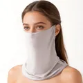 Light grey silk sun protection face mask and neck gaiter with ear loops for outdoors - One Size / Gray