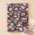 Brown leopard print scarf featuring blue and white abstract patterns for autumn and winter - Polyester Wool Blend / Leopard Dark Purple Base