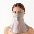 Elegant champagne mulberry silk sun protection face mask with full neck coverage for women - One Size / Space Gray (90138-5)