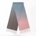Elegant premium pure wool scarf with blue pink and grey gradient and fringe tassels - Gradient Pink Blue Gray