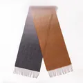 Premium warm pure wool scarf featuring elegant grey and orange gradient and fringe - Gradient Yellow, Coffee and Grey