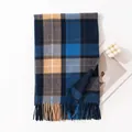 Winter faux cashmere plaid scarf in classic blue and tan checkered pattern - 65*200cm / Blue
