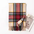 Classic red and green plaid winter scarf with soft fringe detail on a white background - 65*200cm / Christmas Green