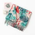 Elegante sjaal van imitatiekasjmier met tropische bloemenprint en franjes voor dames - Groene Bladeren