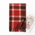 Classic red and brown checkered winter scarf with soft fringes, festive Christmas style - 65*200cm / Red Brown Grid