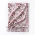 Elegante sjaal van imitatiekasjmier met roze en grijze bloemenprint en franjedetails - Grijs Roze Bloemen