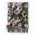 Elegante sjaal met bloemenprint van imitatiekasjmier met franjes in retrogroen kleur - Groen