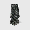Elegant silk and wool blend scarf featuring a classic dark green paisley print design - Hand Rolled Style / 65*65cm / Double-Sided Black Paisley
