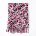 Elegante roze sjaal van imitatie-kasjmier met bloemenprint en franjes - Rode Wijnstok