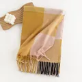 Yellow and pink plaid imitation cashmere scarf with decorative fringes for women - 60*180cm / Yellow, Pink & Black