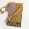Soft imitation cashmere plaid scarf with fringe tassels in mustard yellow and grey - 60*180cm / Yellow and Pink Mix