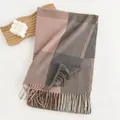 Elegant plaid imitation cashmere scarf with tassels in pink and brown earth tones - 60*180cm / Grey/Pink Patchwork