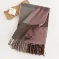 Soft faux cashmere plaid scarf with long tassels in elegant pink and grey earthy tones. - 60*180cm / Grey Pink Brown