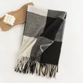 Fashionable black and white checkered cashmere-like scarf featuring soft fringe tassels - 60*180cm / Black And White