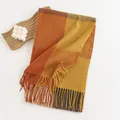 Soft checked imitation cashmere scarf with tassels in warm orange and yellow colors. - 60*180cm / Orange & Yellow