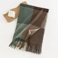 Fashionable green and brown plaid tassel shawl scarf in soft imitation cashmere - 60*180cm / Green And Brown