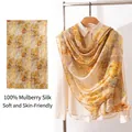 Premium 100% mulberry silk scarf featuring an elegant golden leaf print design. - 176*110cm / Golden Leaf (FHZ25-90188-1)