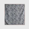 Elegant vintage paisley print silk wool blend small square scarf with hand-rolled edges - 65x65cm / Gray Brown Floral (90068-1)