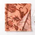 Elegant peach floral print scarf with fringed edges and vintage damask pattern detail - 190*90cm / Caramel (FH25-6080-2)