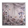 Eleganter Seidenschal mit lila Irisblüten und Schmetterlingen im Botanik-Print - 105x105cm / Grauviolett Schmetterling