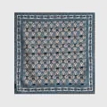 Élégant foulard carré vintage en soie et laine avec imprimé cachemire bleu et orange - 65x65cm / Floral Bleu Porcelaine (90070-1)