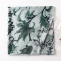 Elegant light green floral printed summer silk scarf with soft fringed edges for women - 190*90cm / Dark Green (FH25-6080-4)