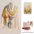 Luxury floral silk wool scarf gift set featuring elegant branded gift box and bag - 170x55cm Gift Box Set / Sun-kissed Flowers