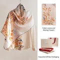 Elegant silk scarf with fallen leaves and floral print including a luxury gift box - 170x55cm Gift Box Set / Fallen Leaves and Flowers