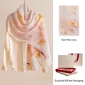 Elegant pink lotus floral silk wool scarf with exquisite luxury gift box packaging - 170x55cm Gift Box Set / Pale Pink Lotus
