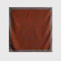 Carré raffiné en laine et soie à imprimé paisley orange et bleu avec bords roulés main - 65x65cm / Petit Paisley Jaune Brun (90069-2)