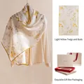 Elegant yellow floral pattern silk wool scarf featuring premium gift box packaging - 170x55cm Gift Box Set / Light Yellow Buds
