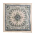 Elegant beige silk wool square scarf with teal paisley print patterns and fringe - 132*132cm / Light Blue