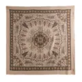 Luxury beige silk wool square scarf with classic paisley pattern and fringed edges - 132*132cm / Light Green