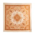 Elegant beige silk wool square scarf featuring a detailed orange paisley floral print - 132*132cm / Light Orange