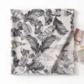 Tropical leaf print shawl in soft cotton-linen blend fabric - 90x190cm / Black and Gray