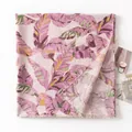 Cotton linen tropical leaf print scarf in purple and green hues - 90x190cm / Pink