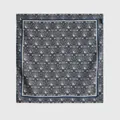 Élégant foulard carré en laine et soie à imprimé cachemire avec une bordure bleue - 65x65cm / Bord Marine Vintage (90072-2)