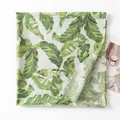 Tropical banana leaf print cotton linen blend large shawl scarf for beach vacation - 90x190cm / Grass Green