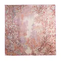 Premium mulberry silk square scarf featuring elegant botanical jungle print in soft hues - 105*105 Size / Light Orange Floral