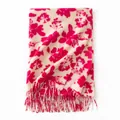Soft imitation cashmere scarf with vintage floral print and fringe details in rose pink - 180x65cm / Rose Red