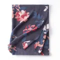 Soft vintage floral print imitation cashmere scarf with fringes in navy and pink color - 180x65cm / Dark Gray