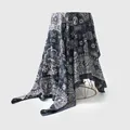 Elegant luxury silk wool large square scarf featuring vintage geometric prints and handmade edges. - Mystic Pattern (Style 2) / Blue/Beige