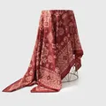 Luxurious red silk wool large square shawl with intricate ethnic geometric patterns - Mystic Pattern (Style 3) / Red