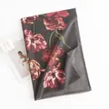 Elegant dark grey scarf with vintage red floral print, soft cashmere-like texture - 180x65cm / Dark Gray