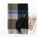 Classic men's winter plaid scarf featuring soft imitation cashmere with fringe tassels - 180x35cm / Navy Green (FH23-5433-3)