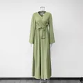 Elegant sage green wrap maxi dress with long sleeves and waist tie for autumn. - Dresses / Green