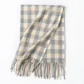Premium vintage plaid winter scarf in grey and beige tones with soft tassel details. - Gray Beige Plaid
